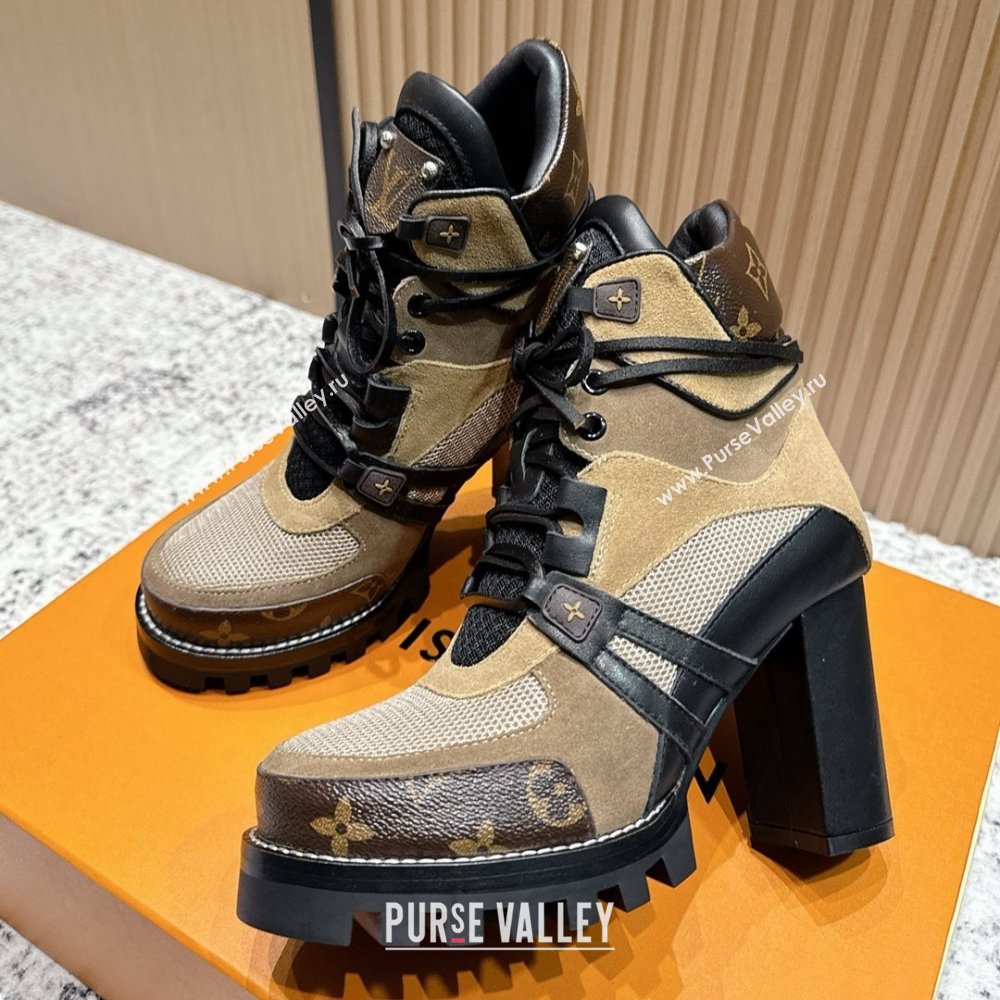 Louis Vuitton Star Trail Ankle Boots 9cm in Mesh, Suede Caflskin LV111828 Khaki 2025 (MD-25111828)