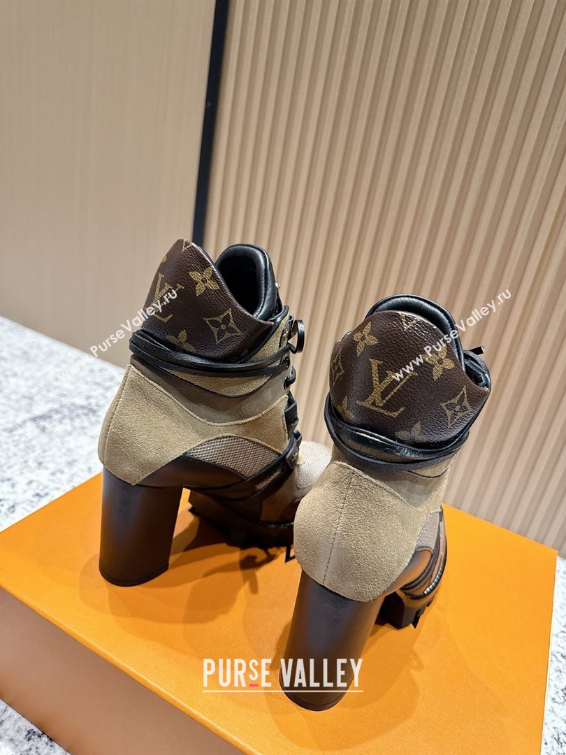 Louis Vuitton Star Trail Ankle Boots 9cm in Mesh, Suede Caflskin LV111828 Khaki 2025 (MD-25111828)