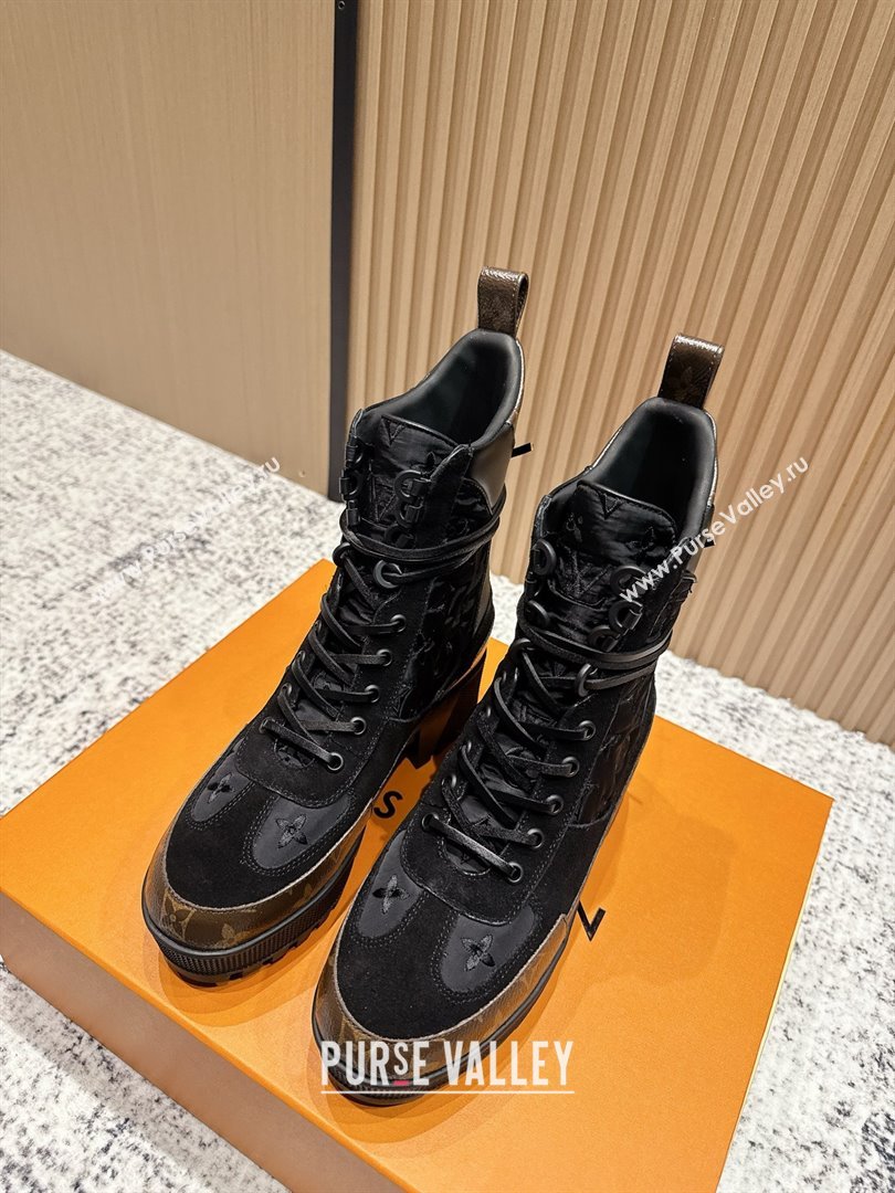 Louis Vuitton Laureate Platform Desert Ankle Boots in Monogram Fabric Suede 7cm LV111913 Black 2025 (MD-25111913)