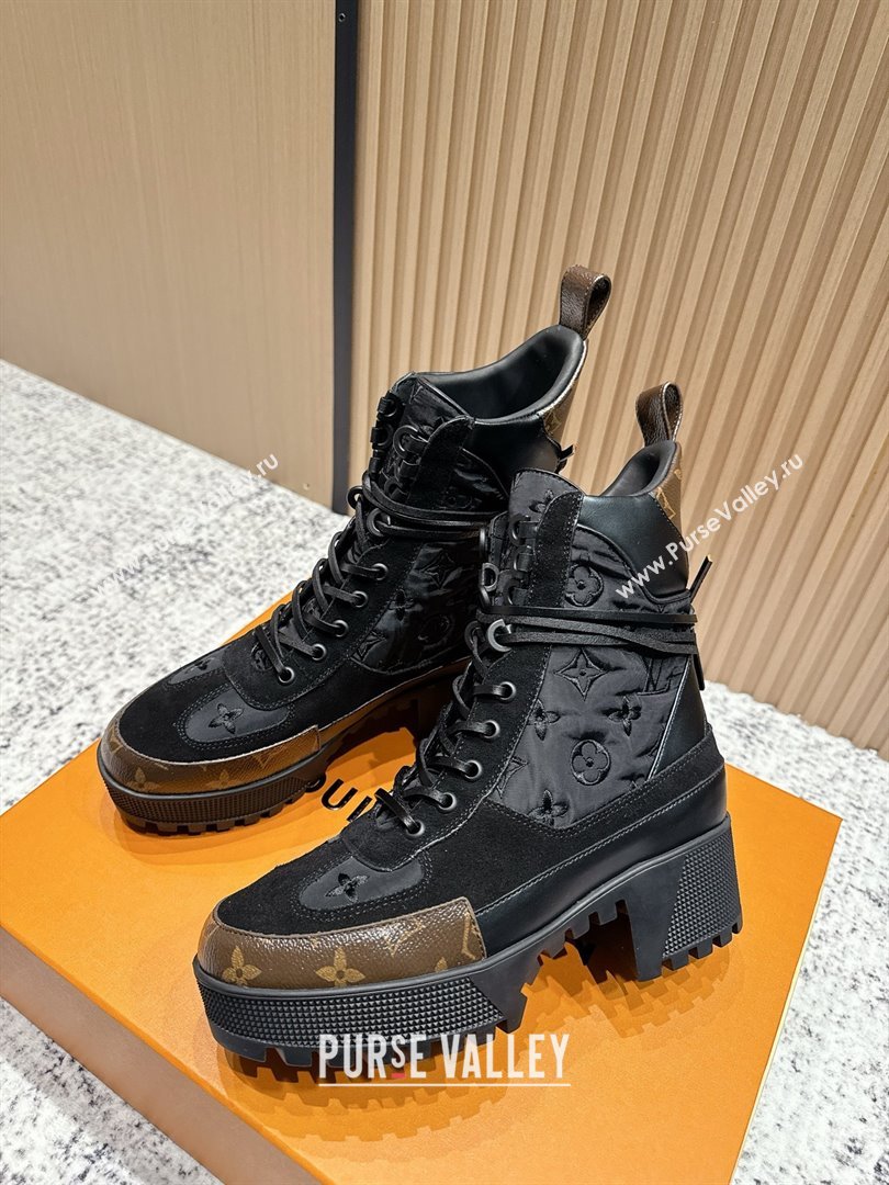 Louis Vuitton Laureate Platform Desert Ankle Boots in Monogram Fabric Suede 7cm LV111913 Black 2025 (MD-25111913)