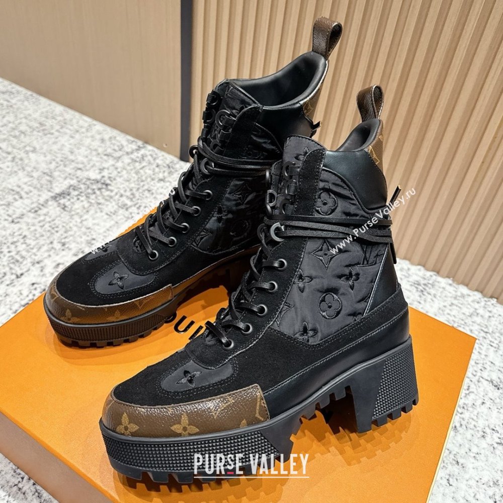 Louis Vuitton Laureate Platform Desert Ankle Boots in Monogram Fabric Suede 7cm LV111913 Black 2025 (MD-25111913)