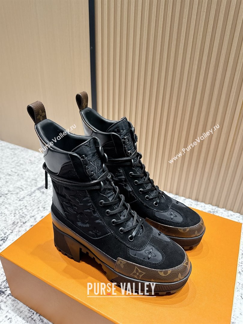 Louis Vuitton Laureate Platform Desert Ankle Boots in Monogram Fabric Suede 7cm LV111913 Black 2025 (MD-25111913)