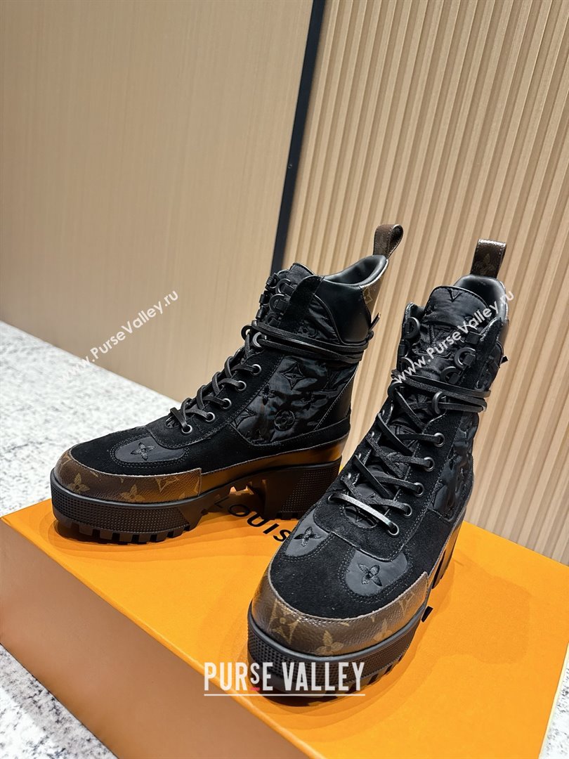 Louis Vuitton Laureate Platform Desert Ankle Boots in Monogram Fabric Suede 7cm LV111913 Black 2025 (MD-25111913)