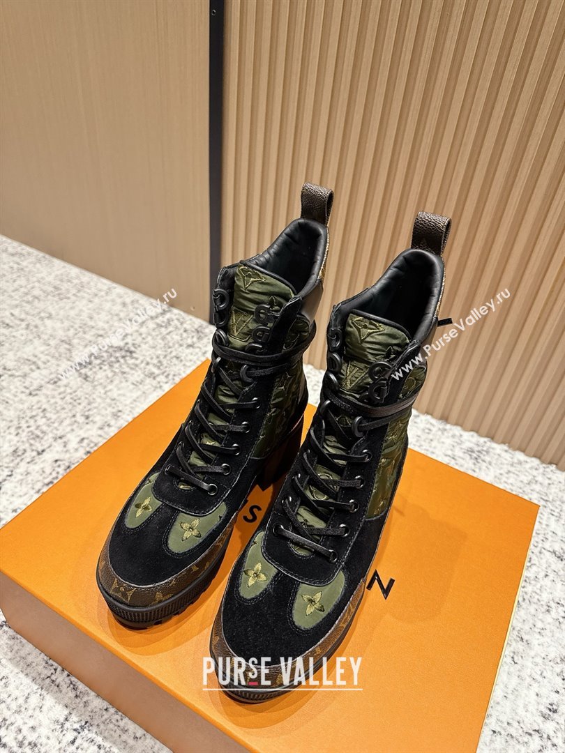 Louis Vuitton Laureate Platform Desert Ankle Boots in Monogram Fabric Suede 7cm LV111914 Green 2025 (MD-25111914)