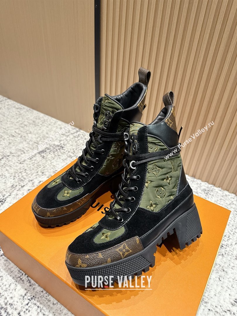 Louis Vuitton Laureate Platform Desert Ankle Boots in Monogram Fabric Suede 7cm LV111914 Green 2025 (MD-25111914)