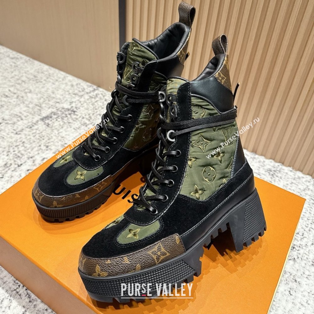 Louis Vuitton Laureate Platform Desert Ankle Boots in Monogram Fabric Suede 7cm LV111914 Green 2025 (MD-25111914)