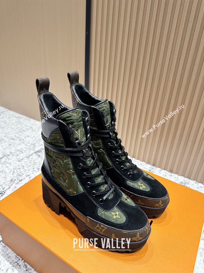 Louis Vuitton Laureate Platform Desert Ankle Boots in Monogram Fabric Suede 7cm LV111914 Green 2025 (MD-25111914)