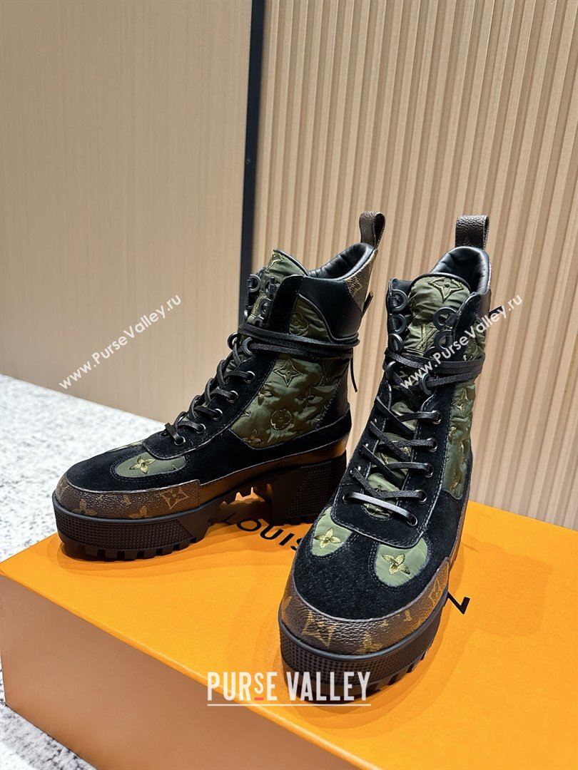 Louis Vuitton Laureate Platform Desert Ankle Boots in Monogram Fabric Suede 7cm LV111914 Green 2025 (MD-25111914)