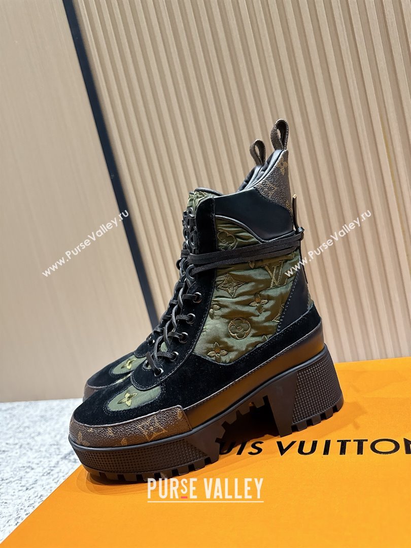 Louis Vuitton Laureate Platform Desert Ankle Boots in Monogram Fabric Suede 7cm LV111914 Green 2025 (MD-25111914)