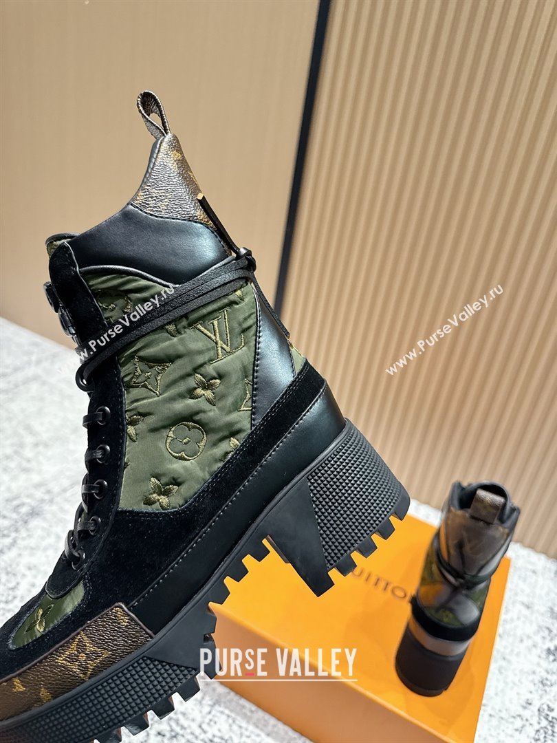 Louis Vuitton Laureate Platform Desert Ankle Boots in Monogram Fabric Suede 7cm LV111914 Green 2025 (MD-25111914)