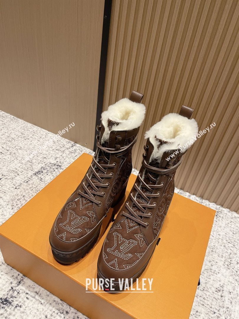 Louis Vuitton Laureate Platform Desert Ankle Boots in Monogram Calfskin Suede 7cm LV111916 Brown 2025 (MD-2511916)