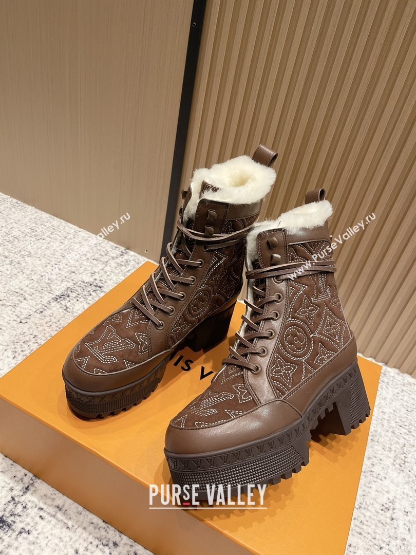 Louis Vuitton Laureate Platform Desert Ankle Boots in Monogram Calfskin Suede 7cm LV111916 Brown 2025 (MD-2511916)