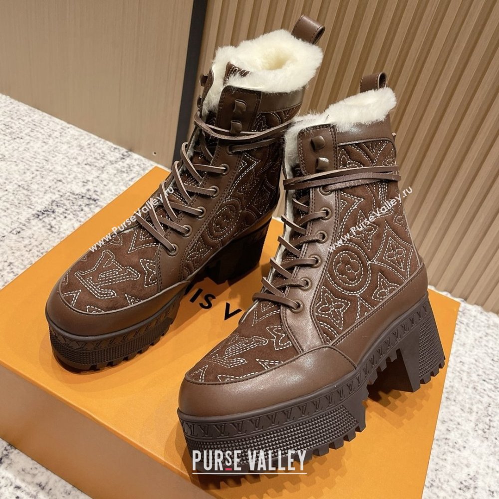 Louis Vuitton Laureate Platform Desert Ankle Boots in Monogram Calfskin Suede 7cm LV111916 Brown 2025 (MD-2511916)