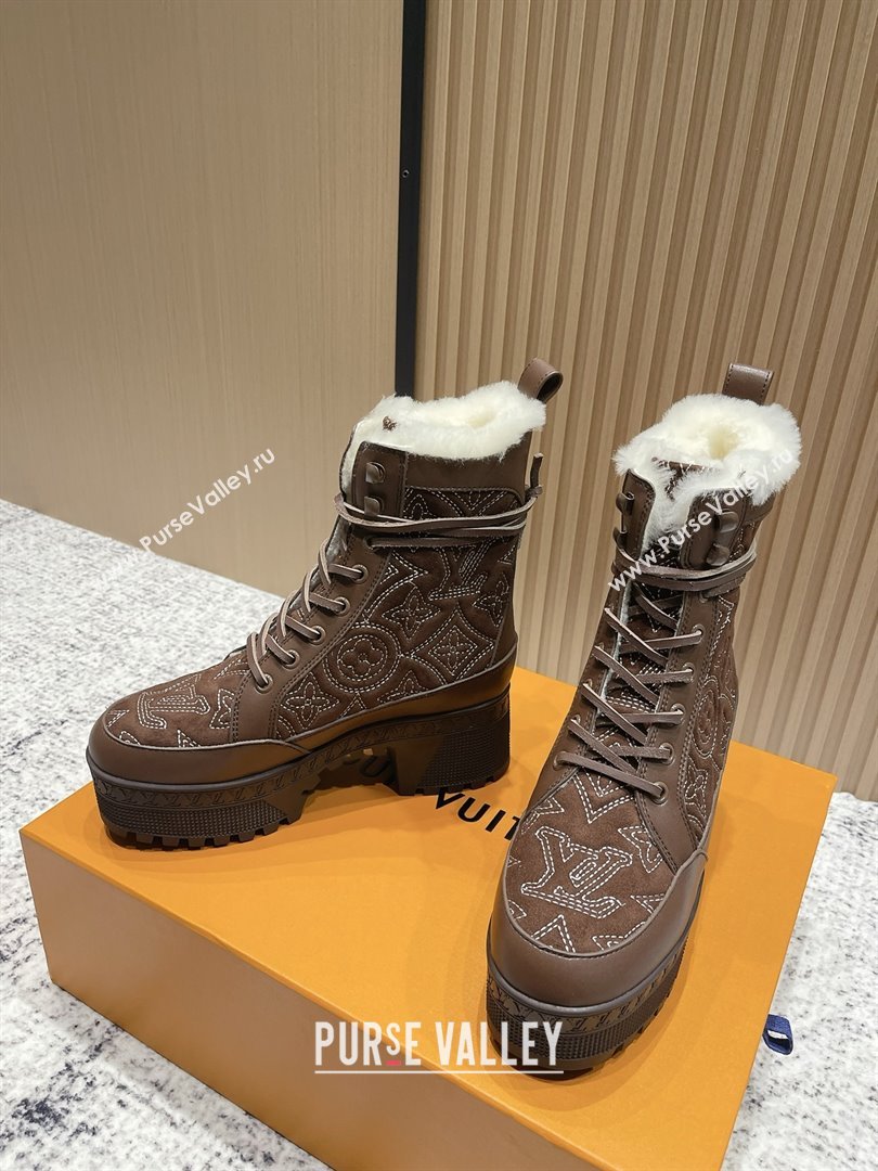 Louis Vuitton Laureate Platform Desert Ankle Boots in Monogram Calfskin Suede 7cm LV111916 Brown 2025 (MD-2511916)