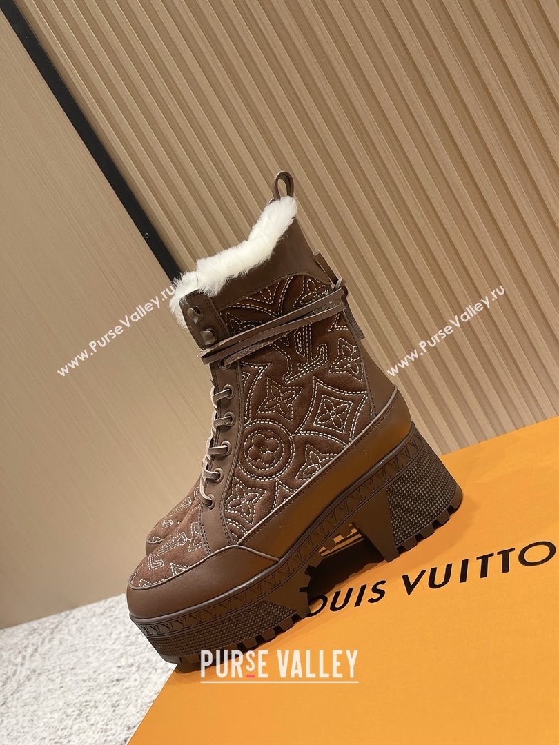 Louis Vuitton Laureate Platform Desert Ankle Boots in Monogram Calfskin Suede 7cm LV111916 Brown 2025 (MD-2511916)