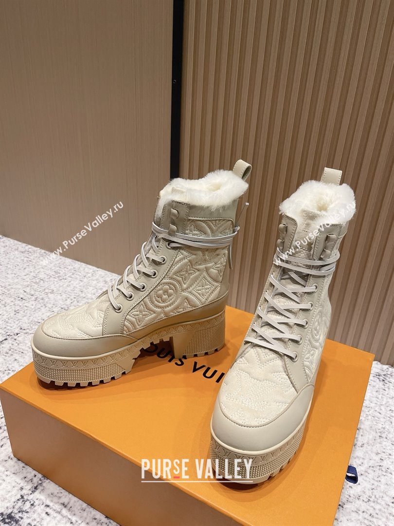 Louis Vuitton Laureate Platform Desert Ankle Boots in Monogram Calfskin Suede 7cm LV111917 Beige 2025 (MD-25111917)