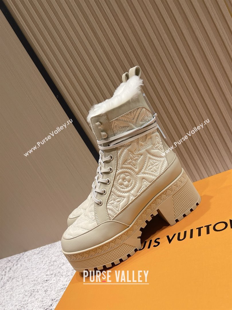 Louis Vuitton Laureate Platform Desert Ankle Boots in Monogram Calfskin Suede 7cm LV111917 Beige 2025 (MD-25111917)