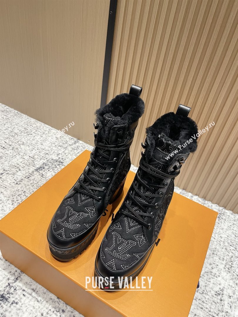 Louis Vuitton Laureate Platform Desert Ankle Boots in Monogram Calfskin Suede 7cm LV111918 Black 2025 (MD-25111918)