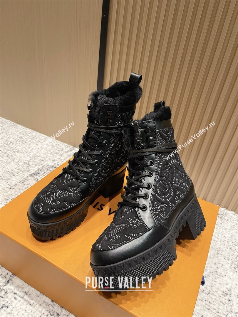 Louis Vuitton Laureate Platform Desert Ankle Boots in Monogram Calfskin Suede 7cm LV111918 Black 2025 (MD-25111918)