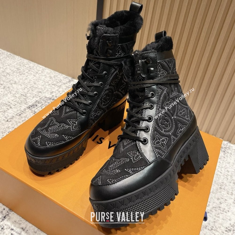 Louis Vuitton Laureate Platform Desert Ankle Boots in Monogram Calfskin Suede 7cm LV111918 Black 2025 (MD-25111918)