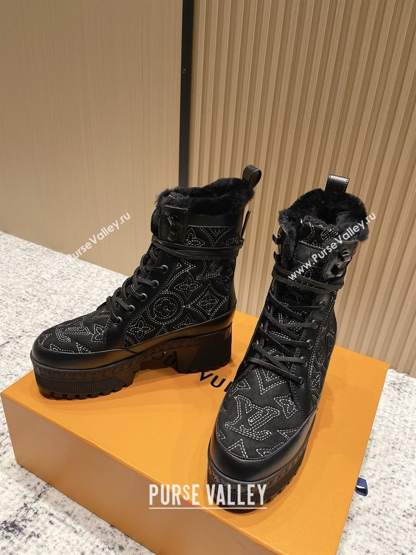 Louis Vuitton Laureate Platform Desert Ankle Boots in Monogram Calfskin Suede 7cm LV111918 Black 2025 (MD-25111918)