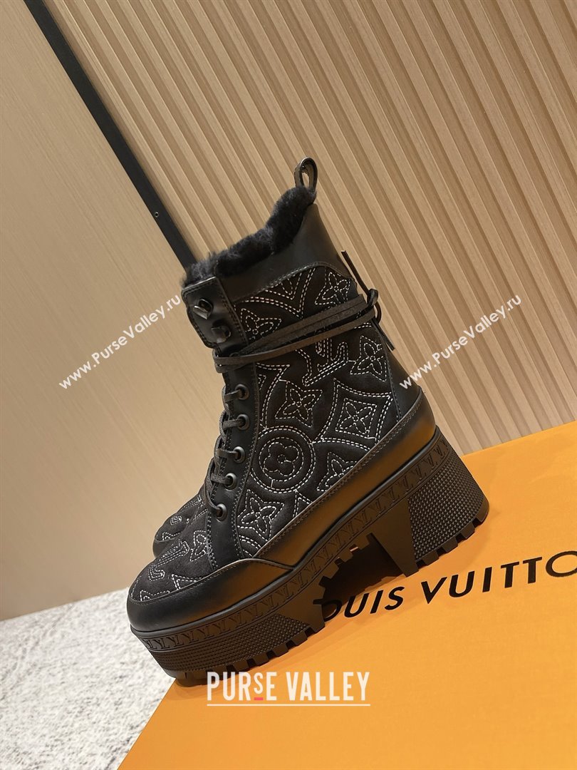 Louis Vuitton Laureate Platform Desert Ankle Boots in Monogram Calfskin Suede 7cm LV111918 Black 2025 (MD-25111918)