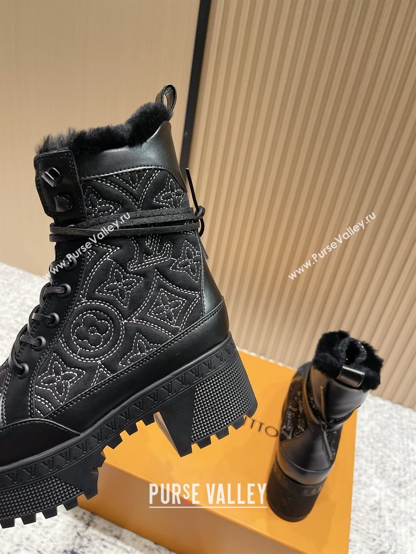 Louis Vuitton Laureate Platform Desert Ankle Boots in Monogram Calfskin Suede 7cm LV111918 Black 2025 (MD-25111918)