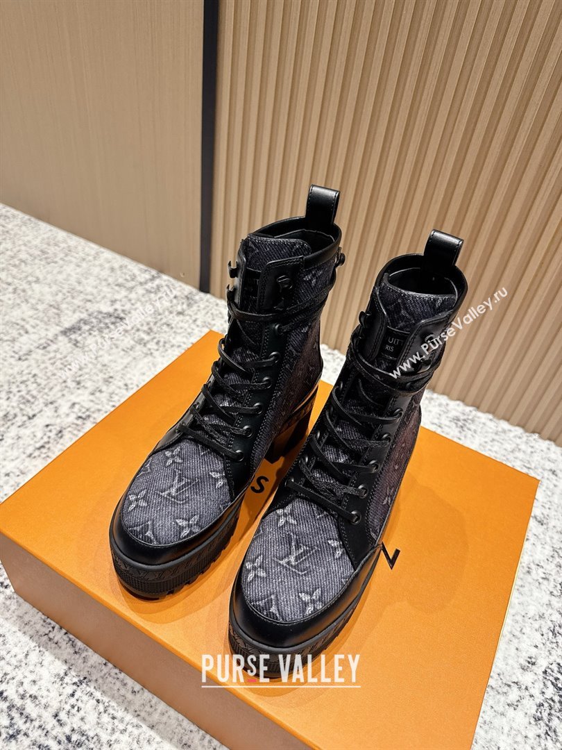 Louis Vuitton Laureate Platform Desert Ankle Boots in Monogram Denim 7cm LV111903 Black 2025 (MD-25111903)