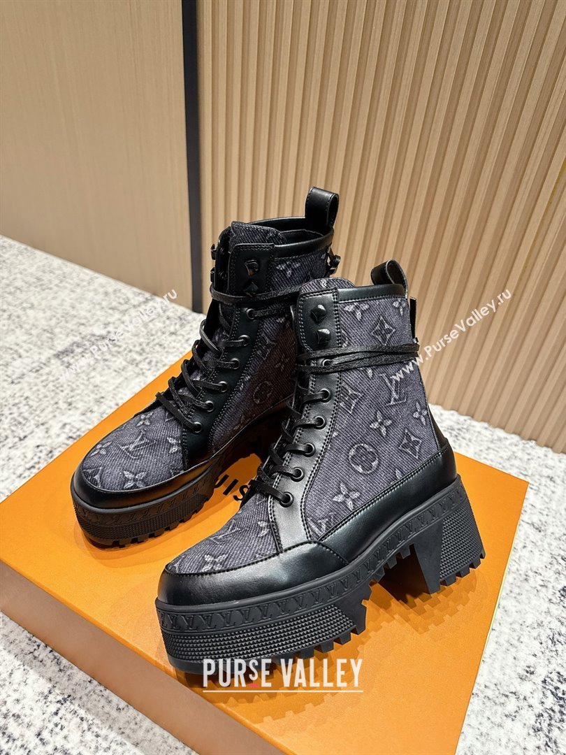 Louis Vuitton Laureate Platform Desert Ankle Boots in Monogram Denim 7cm LV111903 Black 2025 (MD-25111903)
