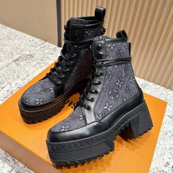 Louis Vuitton Laureate Platform Desert Ankle Boots in Monogram Denim 7cm LV111903 Black 2025 (MD-25111903)