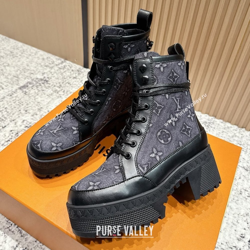 Louis Vuitton Laureate Platform Desert Ankle Boots in Monogram Denim 7cm LV111903 Black 2025 (MD-25111903)