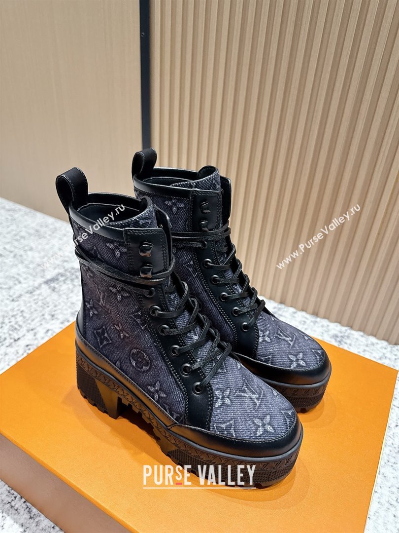 Louis Vuitton Laureate Platform Desert Ankle Boots in Monogram Denim 7cm LV111903 Black 2025 (MD-25111903)