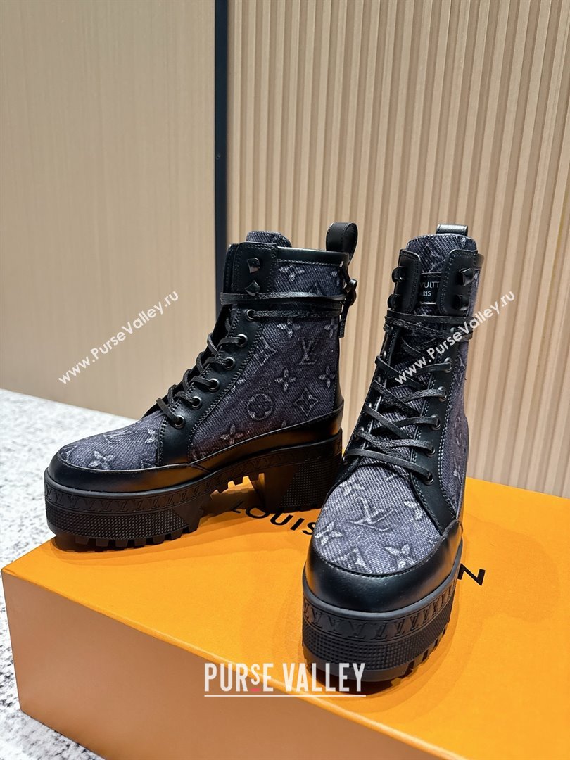 Louis Vuitton Laureate Platform Desert Ankle Boots in Monogram Denim 7cm LV111903 Black 2025 (MD-25111903)