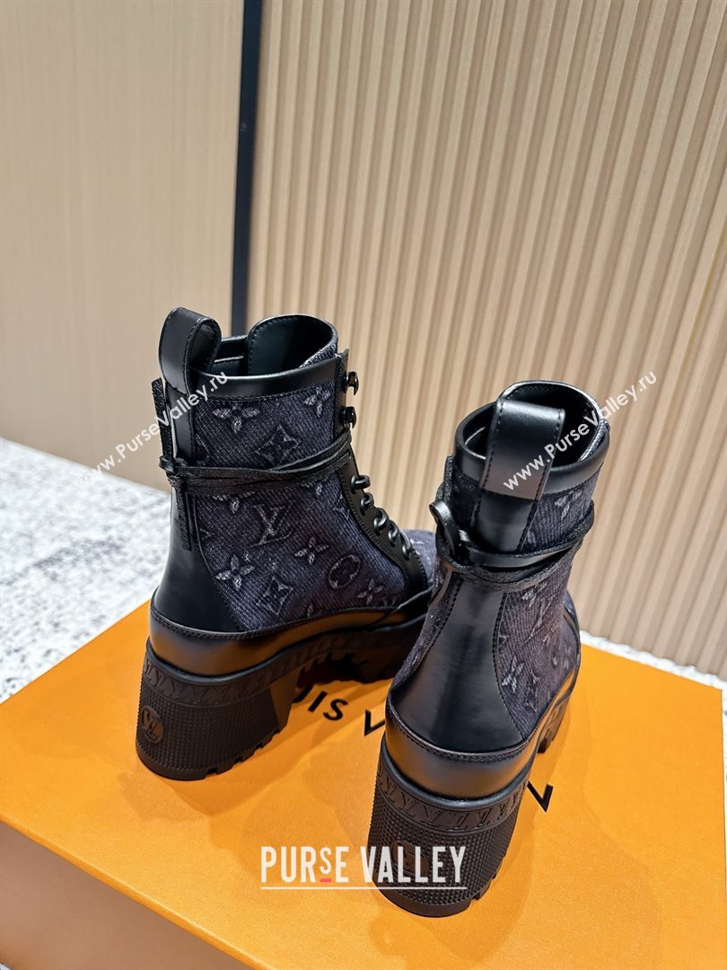 Louis Vuitton Laureate Platform Desert Ankle Boots in Monogram Denim 7cm LV111903 Black 2025 (MD-25111903)