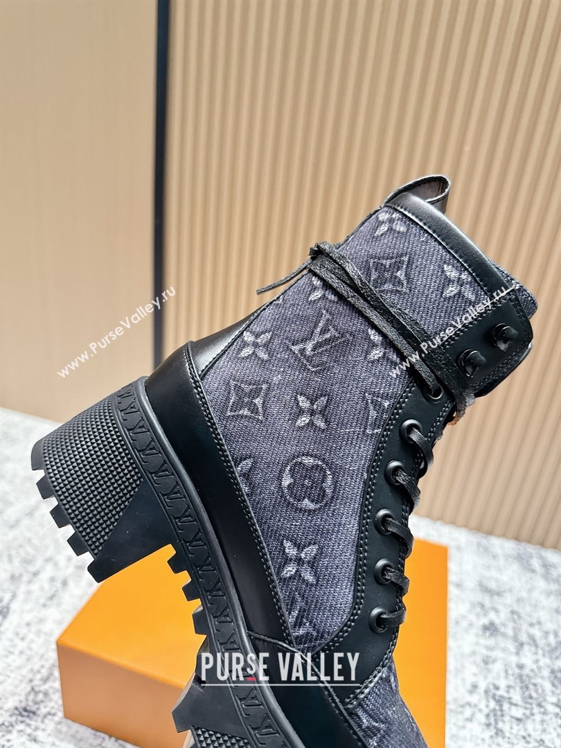 Louis Vuitton Laureate Platform Desert Ankle Boots in Monogram Denim 7cm LV111903 Black 2025 (MD-25111903)