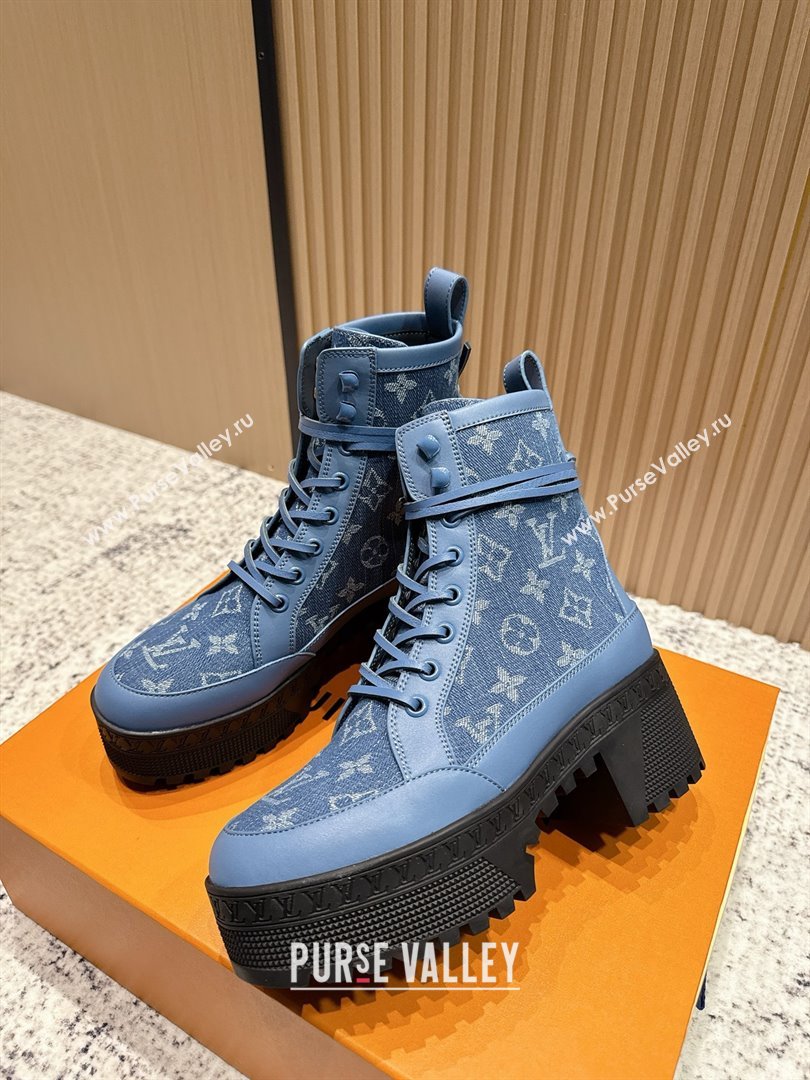 Louis Vuitton Laureate Platform Desert Ankle Boots in Monogram Denim 7cm LV111901 Blue 2025 (MD-25111901)