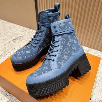 Louis Vuitton Laureate Platform Desert Ankle Boots in Monogram Denim 7cm LV111901 Blue 2025 (MD-25111901)