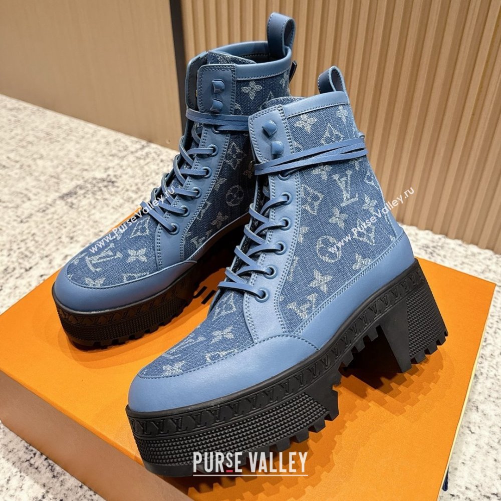 Louis Vuitton Laureate Platform Desert Ankle Boots in Monogram Denim 7cm LV111901 Blue 2025 (MD-25111901)