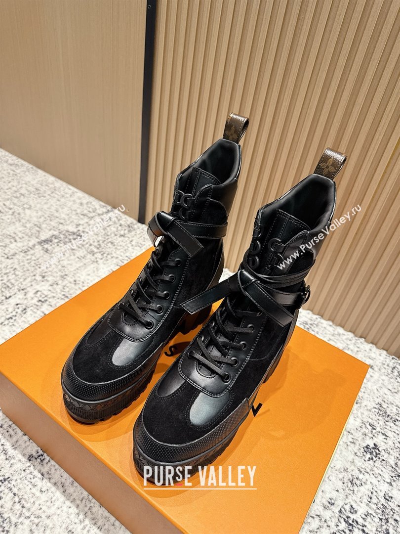 Louis Vuitton Laureate Platform Desert Ankle Boots in Suede Calfskin 7cm LV111904 Black 2025 (MD-25111904)
