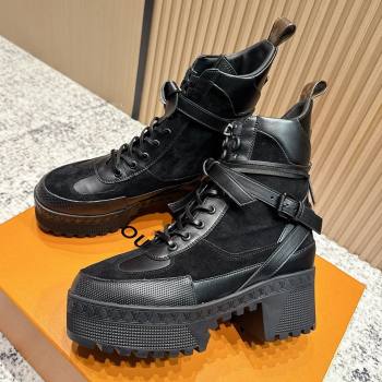 Louis Vuitton Laureate Platform Desert Ankle Boots in Suede Calfskin 7cm LV111904 Black 2025 (MD-25111904)