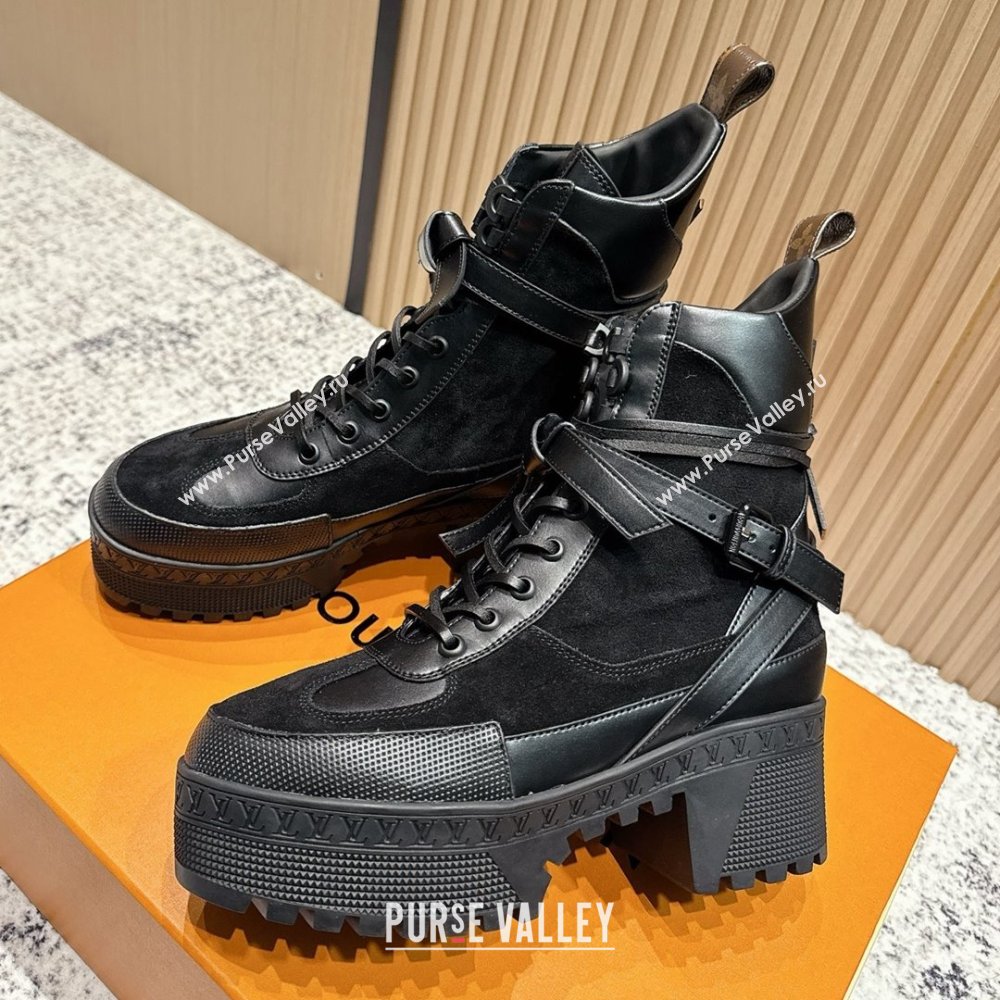 Louis Vuitton Laureate Platform Desert Ankle Boots in Suede Calfskin 7cm LV111904 Black 2025 (MD-25111904)