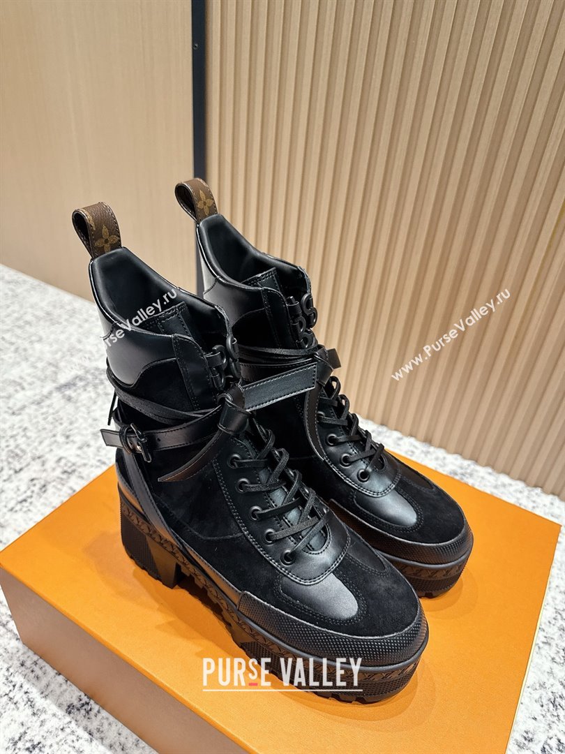 Louis Vuitton Laureate Platform Desert Ankle Boots in Suede Calfskin 7cm LV111904 Black 2025 (MD-25111904)