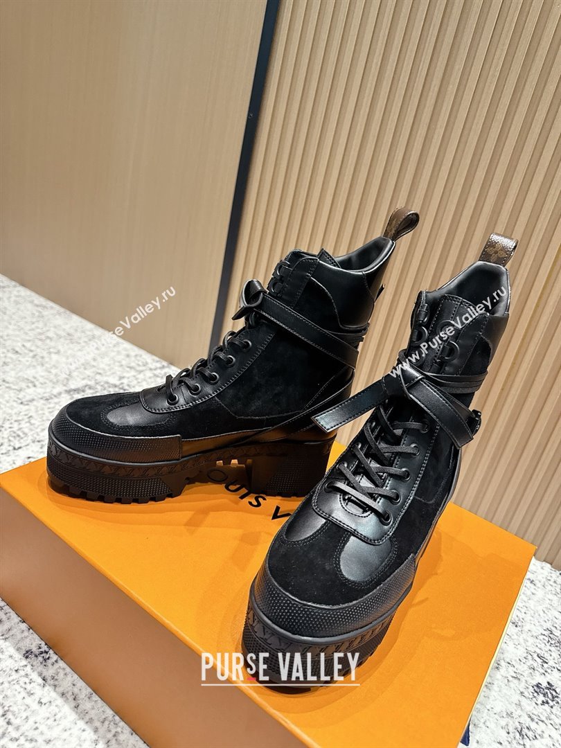 Louis Vuitton Laureate Platform Desert Ankle Boots in Suede Calfskin 7cm LV111904 Black 2025 (MD-25111904)