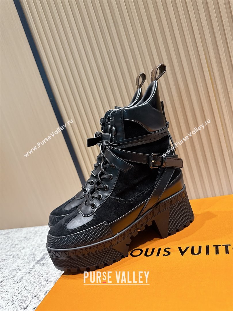 Louis Vuitton Laureate Platform Desert Ankle Boots in Suede Calfskin 7cm LV111904 Black 2025 (MD-25111904)