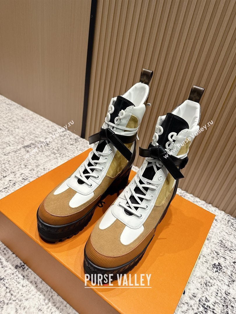 Louis Vuitton Laureate Platform Desert Ankle Boots in Suede Calfskin 7cm LV111905 Brown/Beige 2025 (MD-25111905)