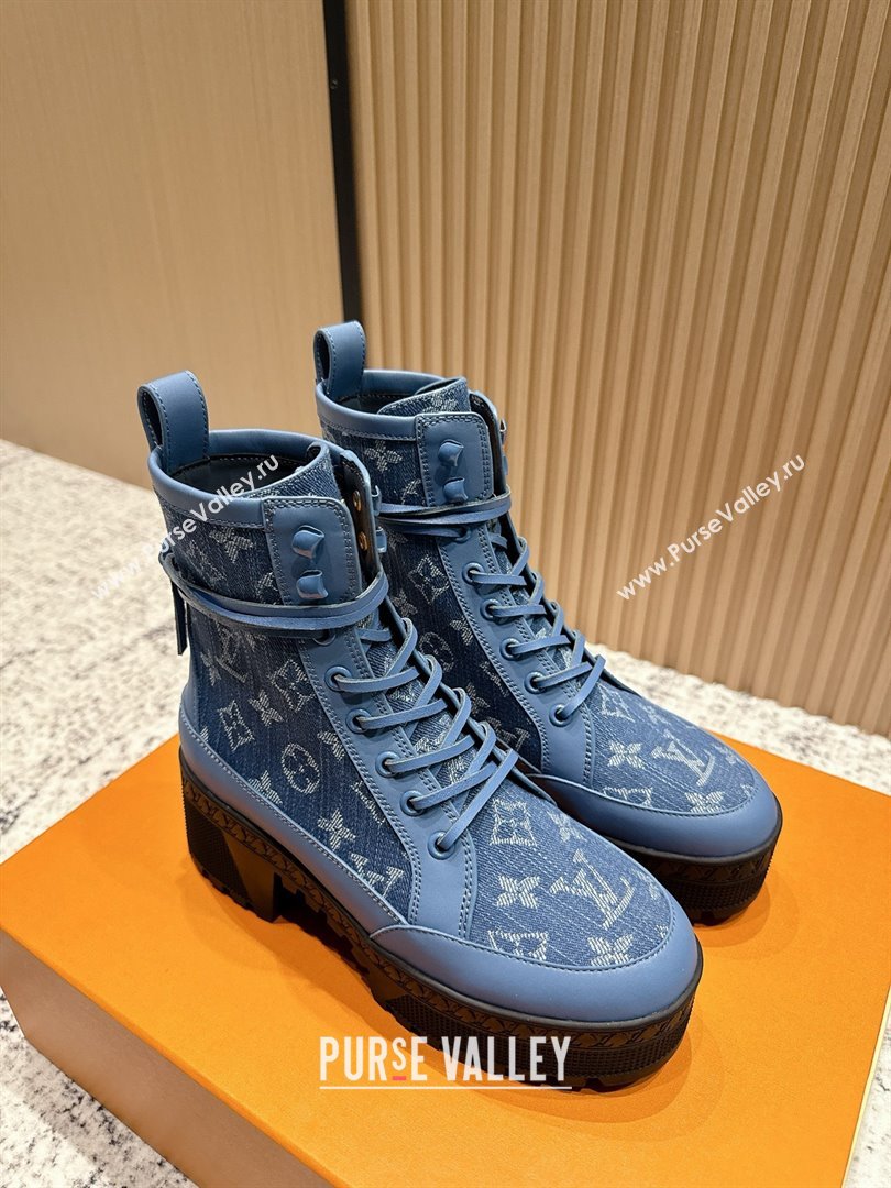 Louis Vuitton Laureate Platform Desert Ankle Boots in Monogram Denim 7cm LV111901 Blue 2025 (MD-25111901)