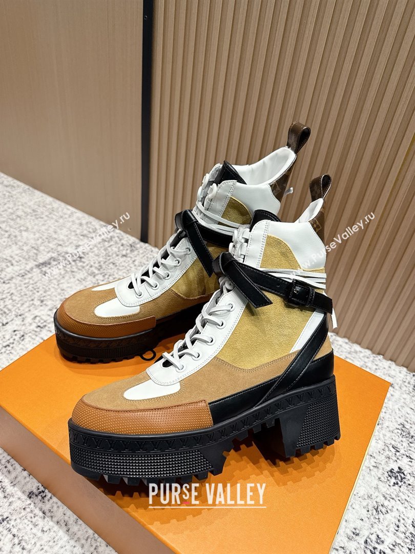 Louis Vuitton Laureate Platform Desert Ankle Boots in Suede Calfskin 7cm LV111905 Brown/Beige 2025 (MD-25111905)