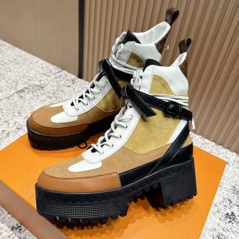 Louis Vuitton Laureate Platform Desert Ankle Boots in Suede Calfskin 7cm LV111905 Brown/Beige 2025 (MD-25111905)