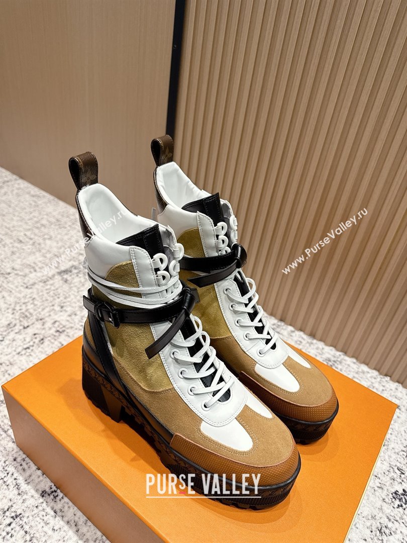 Louis Vuitton Laureate Platform Desert Ankle Boots in Suede Calfskin 7cm LV111905 Brown/Beige 2025 (MD-25111905)