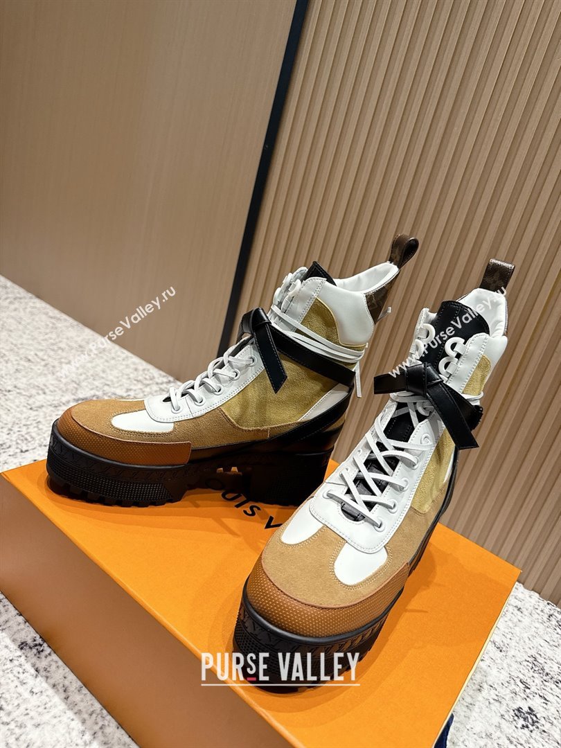 Louis Vuitton Laureate Platform Desert Ankle Boots in Suede Calfskin 7cm LV111905 Brown/Beige 2025 (MD-25111905)